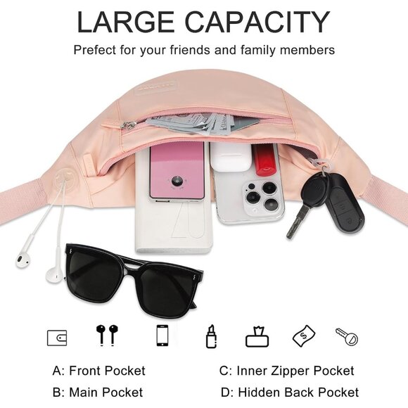 Women Men  Mono Pink Large Crossbody Fanny Pack Belt Bag Hands-Free Waist Pack - Picture 3 of 6